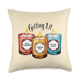 Love Fall Autumn Cozy Vibes Scented Candles Getting Lit Throw Pillow