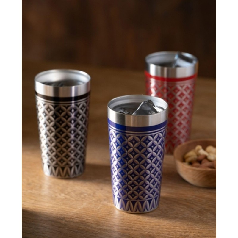 J-kitchens コップ ステンレス ペア 真空二層 タンブラー ペア 赤青 木箱入 350ml