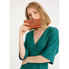 LETEULO Womens Leather Wallets Handmade Ladies Clutch Wallet Organizer Card Holder (882 Brown)