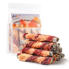ASMPET Dog Treats, Chicken&Duck Wrapped Cod Skin High Protein Omega 3 Rawhide Free Grain Free Dog Chews Healthy Dog Treats for Small Medium Large Dogs Training Rewards 10.6 oz