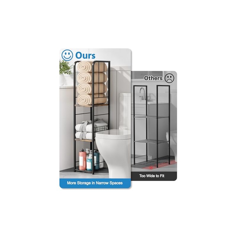 KIMBORA Narrow Towel Storage for Bathroom, 3-Tier Free Standing Bathroom