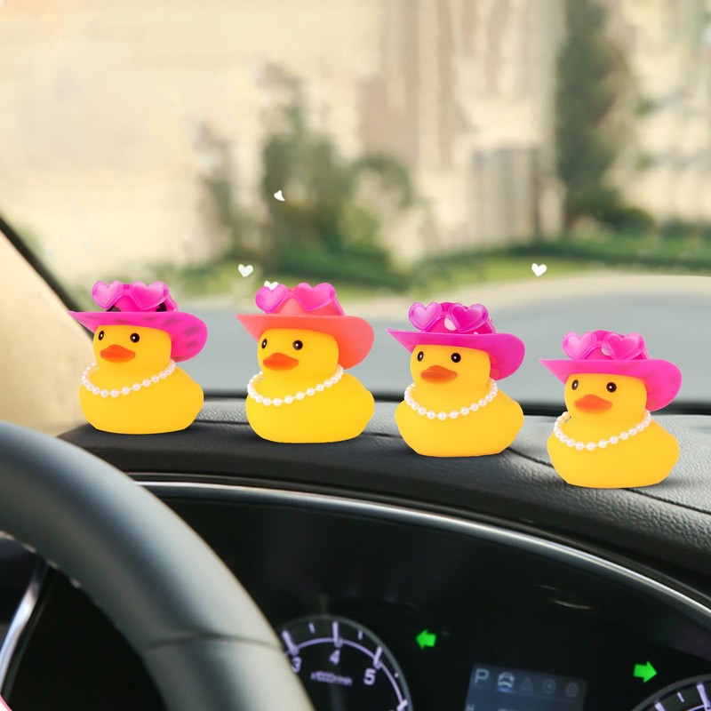 wonuu Car Dashboard Pink Cowboy Hat Rubber Ducks, Decorations Duck