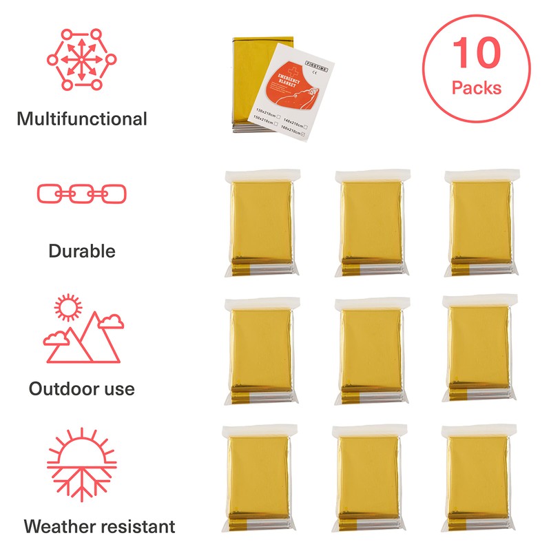 Bramble - 10 Large Multi-Purpose Insulated Foil Emergency Blankets Individually