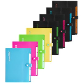 FANWU 8 Packs Expanding Files 6 Pockets Accordion File Document Organizer, A4 Letter Size Plastic Project File Folder with Snap Button Closure for School Office Home (8 Colors)