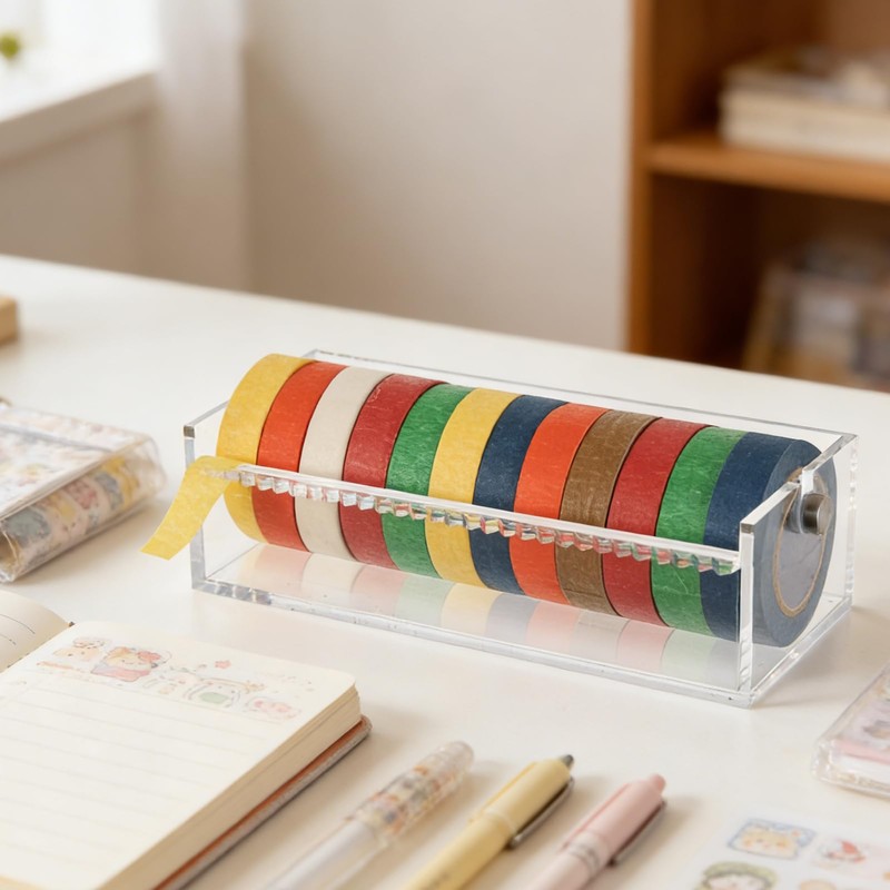 Acrylic Washi Tape Dispenser Washi Tape Organizer Sticker Roll Cutter,