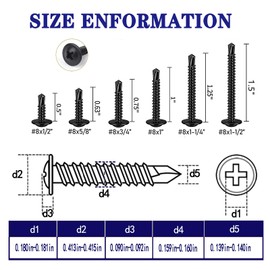 ZAMBASE 100 PCS 410 Stainless Steel #8x1/2 Self Tapping Screws for Metal, Black Oxide, Modified Truss Head Self Tapping Sheet Metal Screw .(Cross #8x1/2'')