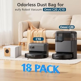 18 pcs Dust Bags for eufy Omni C20 C10 Robot Vacuum, 3.6L Large Capacity Replacement Bags with 3-Layer Odorproof & Leakproof Fabric