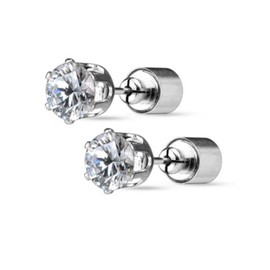 Bungsa Crystal Stud Earrings LED Flashing 7 mm Women's Zirconia Clear Stainless Steel 1 Pair, Stainless Steel, Cubic Zirconia