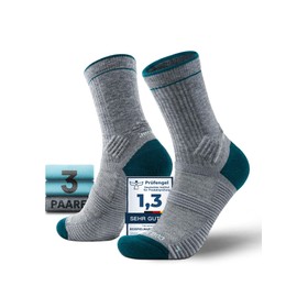 Juclise Hiking Socks for Men & Women,Merino Wool Cushioned Socks,Moisture Wicking & Anti-Blister,Breathable - 3-Pair (US, Alpha, Medium, Regular, Regular, Aqua Heather*2 + Aqua Gray*1)