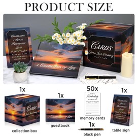 Sunset Funeral Guest Book Set Elegant All-in-One Memorial Guestbook 80 Pages Guest Book for Funeral and Memorial Service Hardcover Register Book with Pen Memory Cards Sign Collection Box Table Sign