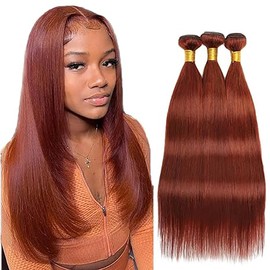 Hxxcoup Women's Real Hair Wig, 5 x 5 Lace Human Hair Wig, #33 Reddish Brown, Straight, Pre-Plucked Hairline with Baby Hair, Unprocessed Hair, Transparent Lace for Women, Minimal Smell, 24 Inches (61
