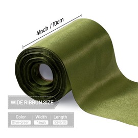 FAKILO Olive Green Satin Ribbon 4 Inch x 22 yd Wide Thick Ribbon for a Grand Opening Business Ribbon Cuttings Ceremony Bow Wedding Chairs Party Christmas Festival Decor