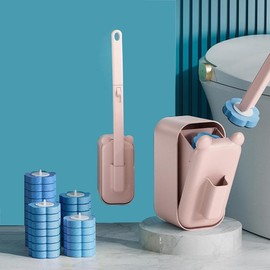 Toilet Brush Set with Holder, 1 Set Toilet Brush & Bowl & Disposable Refill Brush Heads Kit, Cleaning Supplies, Home Essentials Bathroom Gadgets, Cleaning Bundles, Bathroom Accessories:_1 Set-Pink_With72PcsBrushHeads