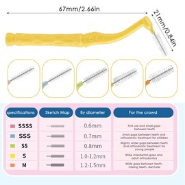 TMBMLPP L Shaped Interdental Brushes, 100pcs Interdental Brushes Mixed Pack with Non-Slip Handle & Dustproof Cover, Plastic Dental Brushes, Angle Interdenta l Brushe for Teeth Cleaning, 5 Size,5 Color