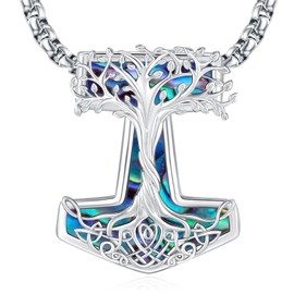 Mjolnir Thors Hammer Necklace for Men Women Viking Jewelry Tree Of Life Norse Pendant Sterling Silver 925 Yggdrasil Martillo De Thor Necklace Abalone Shell