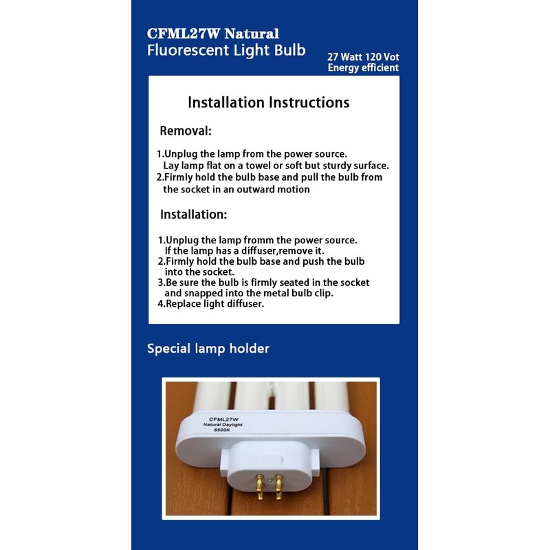Valoisa CFML27VLX Replacement Fluorescent Light Bulb, Natural Daylight Spectrum 6500K,Compatible