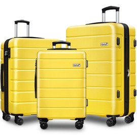 KEYTANG Explorer Lightweight Hardside Expandable Luggage Spinner Wheels Suitcase W/TSA Lock, Yellow, New-3 Piece Set