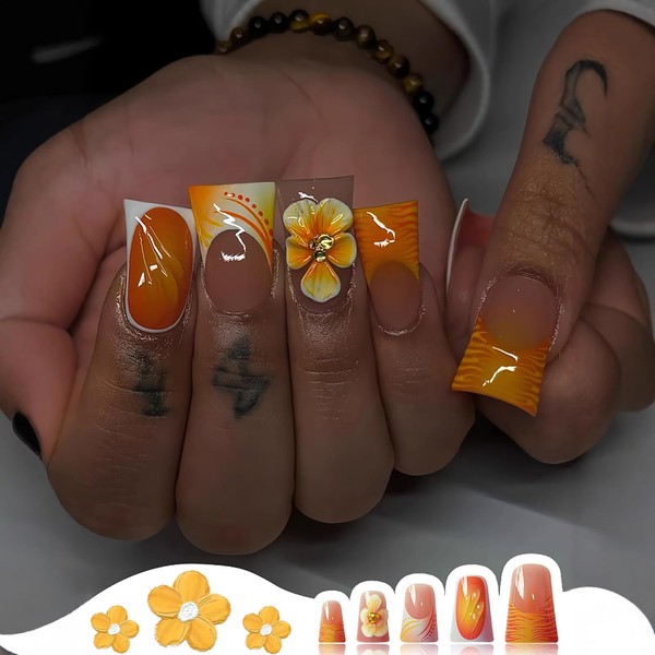 24 Pcs Handmade Press on Nails Duck Fake Nails French