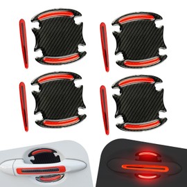 GRANDI 8 PCS Door Handle Protection Stickers, Carbon Fiber Door Bowl Anti-Scratch Film, Exterior Reflective Handle Decorative Film, Universal for Most Cars, Trucks, SUVs (Red)