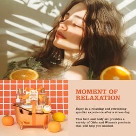 Orange Scents spa gift set Great Gift Lemon Spa Gifts for girls, Body care Set Birthday Gifts, Gift Baskets for Women, 11pcs Bath Gift Set for Women, Self Care Spa Kit Lemon Citrus Spa Gift Basket