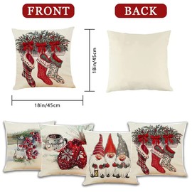 Ndjiloik Pack of 4 Christmas Cushion Covers, Cotton Linen Cushion Cover, 45 x 45 cm, Merry Christmas Decorative Cushion Cover