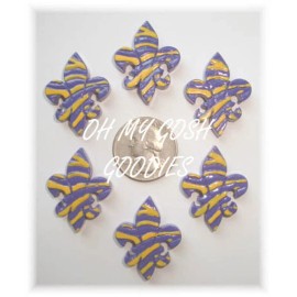 6PC FLEUR DE LIS ZEBRA GOLD PURPLE FLATBACK RESIN CHEER 4 HAIRBOW BOW CENTER