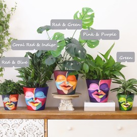 GUGUGO 8 Inch Abstract Rainbow Head Planter, Unique Face Plant Pot with Drainage, Cute Eclectic Flower Planters Pots for Indoor & Outdoor Plants, Colorful Funny Room Decor