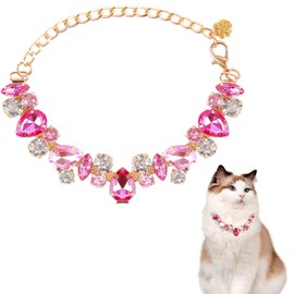 Dog Collar and Cat Collar Gold Chain Necklace Adjustable Pink Diamonds Collar with Cute Pet Paw for Small Medium Pets Cats Dogs Kitten Puppy(Pink, M) ﻿