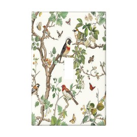Bonhause Bird 1 Gang Light Switch Plate Decorative Birds Butterflies Leaf Single Toggle Wall Plate Cover Electrical Switchplate Faceplate Spring Birds on Tree with Green Leaves Bedroom Room Decorate