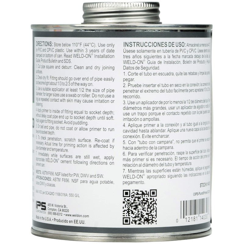 Weld-On 14030 Plumbing PVC/CPVC Primer - Fast Acting and Low