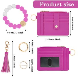 KNGITRYI Wallet Keychain Wristlet for Women,Slim RFID Credit Card Holder Purse Tassel Keychain Bangle Key Ring for Men Women(Hot Pink)