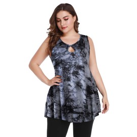 MONNURO - Camisetas sin mangas para mujer, talla grande, estilo casual, holgadas, holgadas, para verano, estilo túnica, Tiedye Negro, 1 X