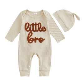 pengnight Newborn Baby Boys Girls Romper Long Sleeve Lil Bro Letter Print Solid Color Bodysuit Jumpsuit (H-apricot, 3-6 Months)