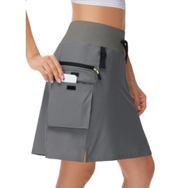 MIVEI 20" Women's Hiking Cargo Skorts Skirts with Zipper Pockets Knee Length Golf Tummy Control Quick Dry Long Skort Dark Gray