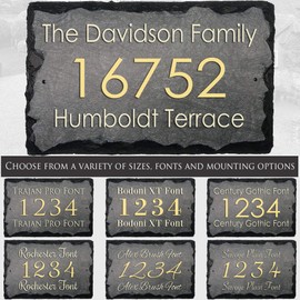 Sassy Squirrel Beautifully Handcrafted and Customizable Slate Home Address Plaque (16"x10" or 12"x8") Improve the curb appeal of your property with this bespoke house sign.