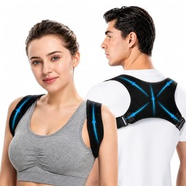 Posture Corrector Women and Men, Comfortable Adjustable Upper Back Brace Posture Corrector, Relief Back Pain, Support for Back, Neck and Shoulder (Black, One Size)
