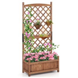 Giantex Raised Garden Bed with Trellis, 60” Wooden Planter Container with Drainage Holes, High Trellis for Plant Flower Climbing Pot Hanging, Indoor & Outdoor Planter Box for Yard Garden Balcony