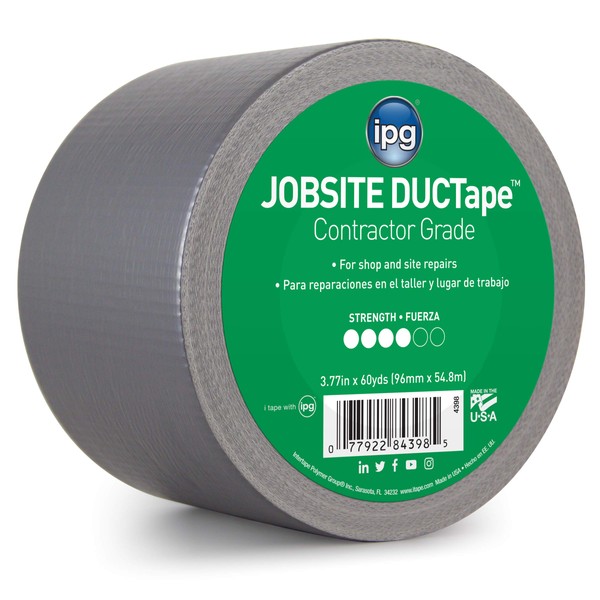 IPG JobSite DUCTape, Contractor Grade Duct Tape, 3.77" x 60 yd, Silver (Single Roll)