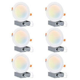 Hyperikon 6 inch LED Recessed Lighting Selectable Color Temperature 5CCT 2700K-5000K, 14W Slim Downlight with Junction Box, UL, Energy Star, 6 Pack
