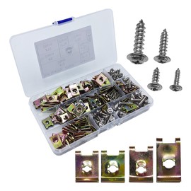 UHANBUT 200PCS Car U‑Clips with Screw Assortment Kit, 6/8/10/12 Vehicle U Nuts and 4 Sizes Screws Clip, Automotive Interior Dash Fastener Replacement Set for Door Trim Panel Bumper
