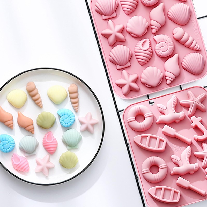 Seashell and Nautical Silicone Mold Set, 2 Pack Pink Ice