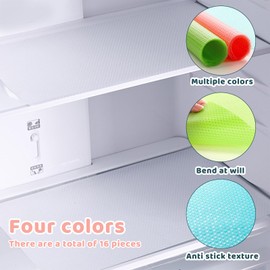 FFXQCTFF 16Pcs Fridge Liners Washable Refrigerator Shelf Liners,EVA Trimmable Fridge Cover Liners Shelves Non-Slip Pads Table Drawer Placemats(Colorful)