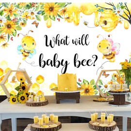 InMemory Honey Bee Gender Reveal Backdrop Boy or Girl What Will Baby Bee Banner Honeycomb Floral Decorations Theme Newborn Baby Shower Party Photoshoot Background 6x4ft