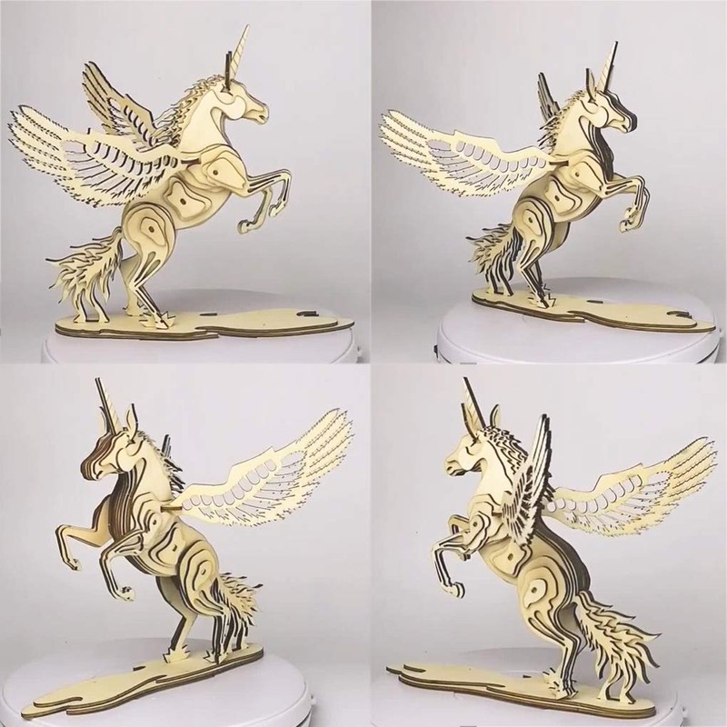 Bitopbi 3D Wooden Puzzles Animal Laser Engraving DIY Safe Assembly