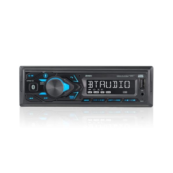 JENSEN MPR210 7 Character LCD Single DIN Car Stereo Receiver | Push to Talk Assistant | Bluetooth Hands Free Calling & Music Streaming | AM/FM Radio | USB Playback & Charging | Not a CD Player