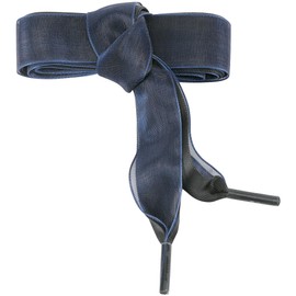 Elerevyo Satin Ribbon Shoelaces Double Layered Flat Snow Yarn Shoe Laces for Women 1 Pair 180cm/70.87" Black-Navy Blue