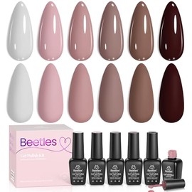 Beetles Gel Nail Polish Set, Coffee Cafe Collection Brown Neutral Beige Mauve Color Perfect for Autumn and Winter Nail Art Manicure Kit Soak Off LED G