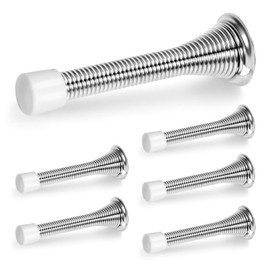 ZUOYIGD Spring Door Stopper, 6 Pack Heavy Duty Wall Mount Door Stoppes, Flexible Spring Door Stops Wall Protector with Rubber Bumper Tips (Silver)