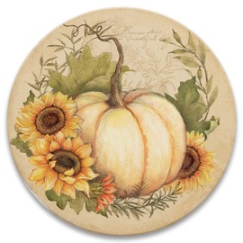 CoasterStone White Pumpkin and Sunflower Drink Coaster Set - Four Coasters Included - Autumn Thanksgiving Décor