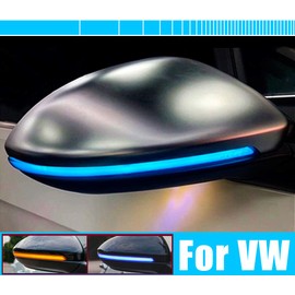 Hacreyatu Dynamic Led Side Mirror Sequential Turn Signal Lights Smoked Lens For VW Golf 7 MK7 GTI 7 R 7.5 Golf Sportsvan (Blue+Yellow)